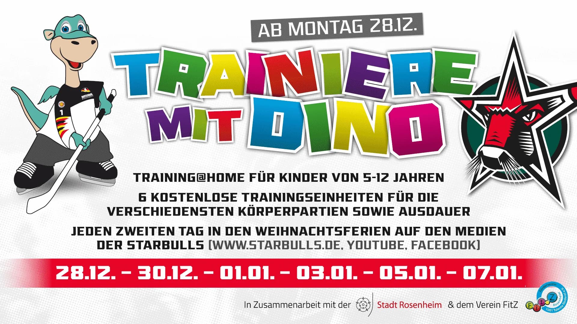 „Trainieren mit Dino“ – Starbulls-Online-Fitness für Kinder