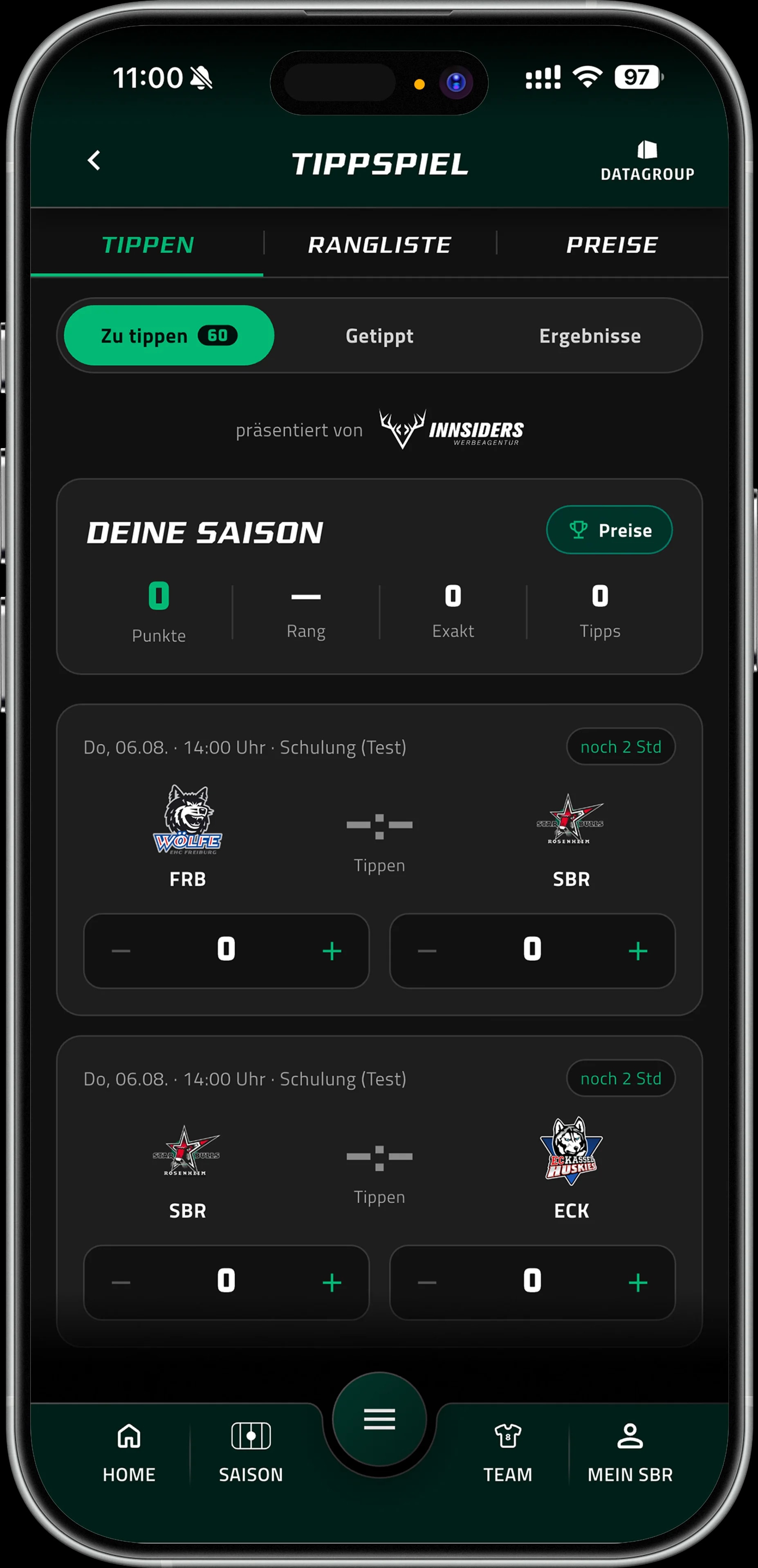 Screenshot of the Starbulls app